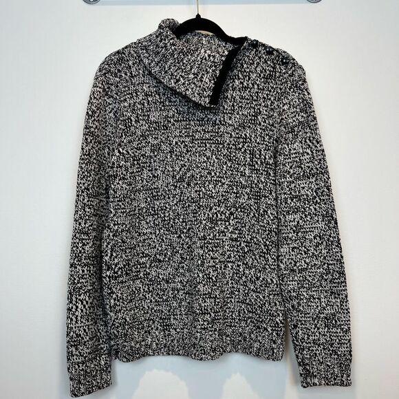 Chaps Chunky Knit  Sweater Black / White Button Shoulder High turtle Neck SZ XL - Picture 1 of 9